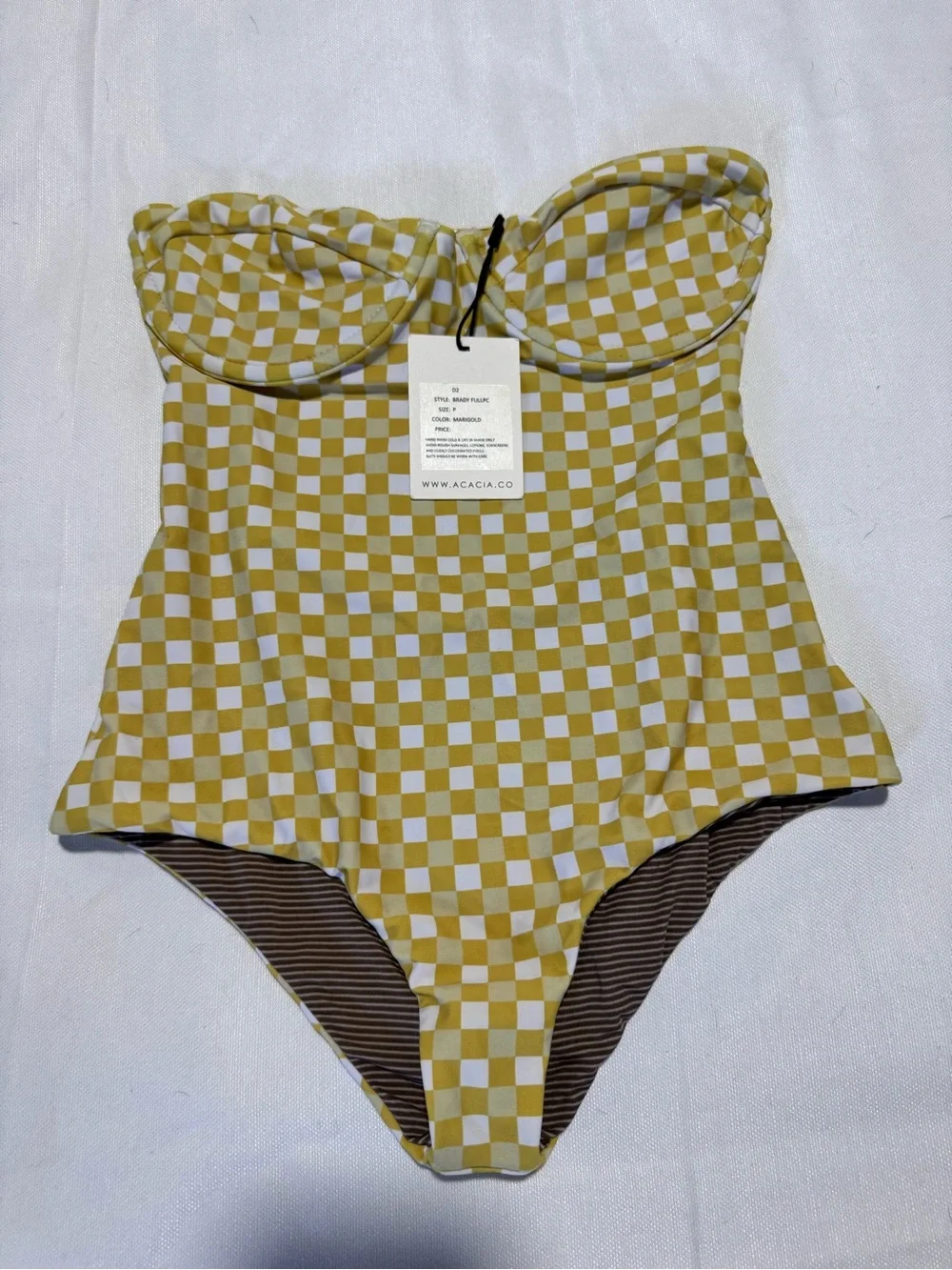 acacia swimwear Yellow and White Checkerboard Strapless One-Piece - Picture 3 of 4